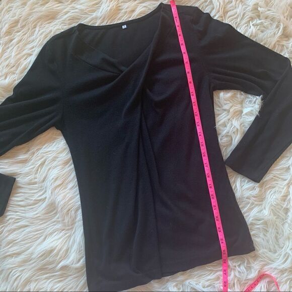 Black Long Sleeved Twist V Neck Twist Front Tee - Picture 8 of 9